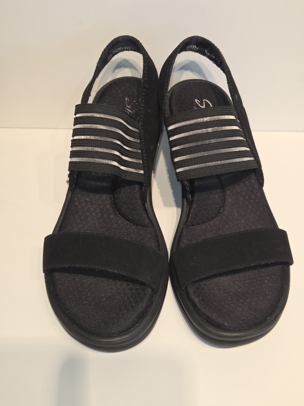 Skechers Cali Rumblers Wedge Comfort Slingback Sandals Black Size 9